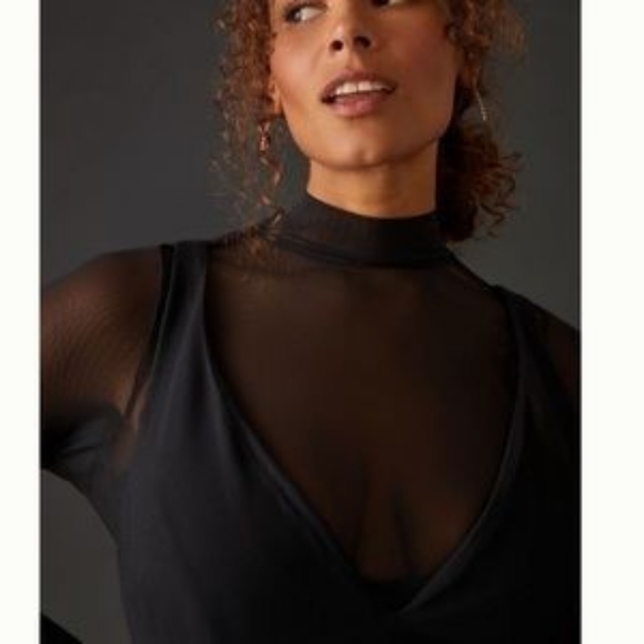 NWT Anthropologie Layered Sheer Mini Dress M Black Long Sleeve Fit & Flare - Picture 4 of 12